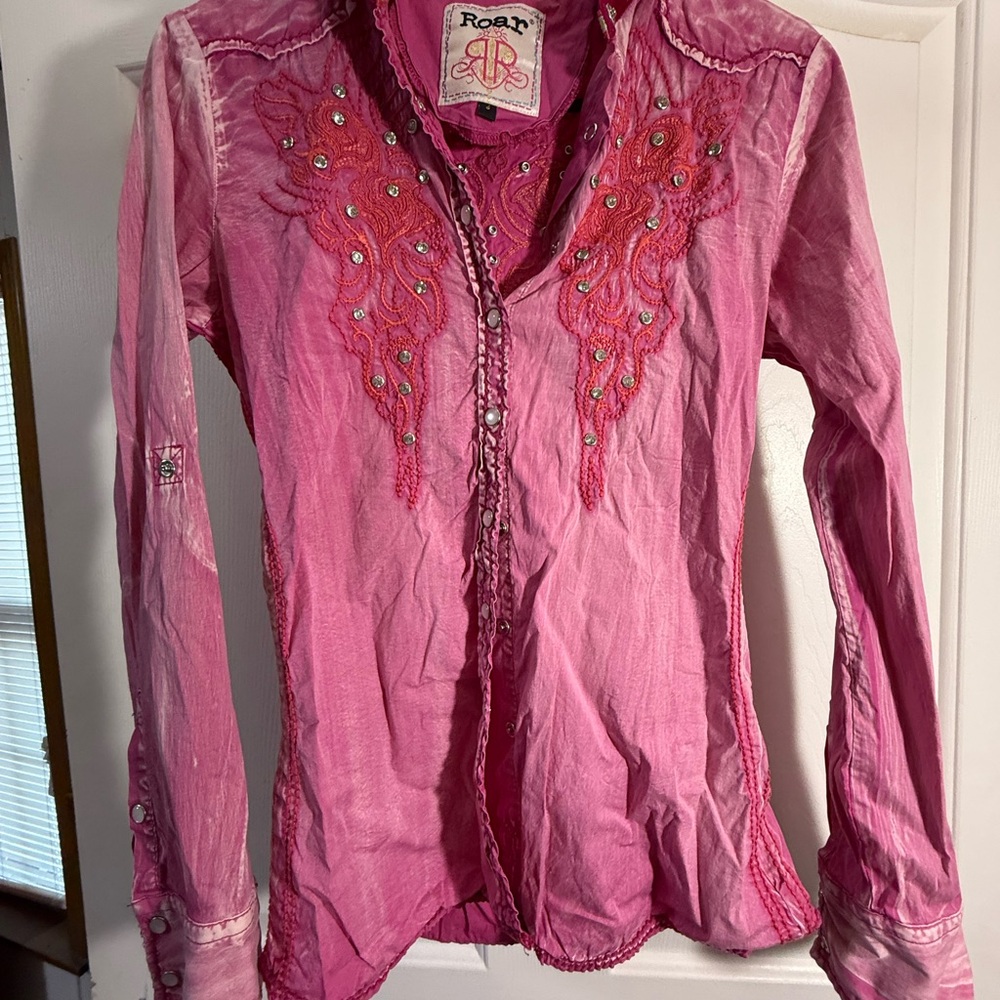 Roar Women's Vibrant Pink Embroidered Coat